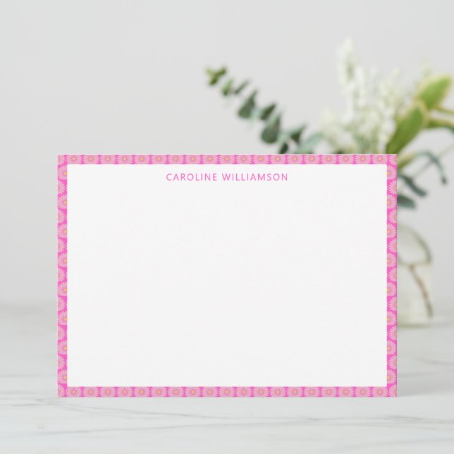 Niedliche skandinavische Blume Rosa Personalisiert Dankeskarte (Stehend Vorderseite)