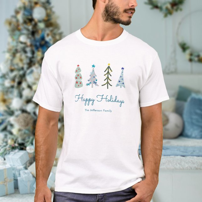Niedliche skandinavische Weihnachtsbäume T-Shirt (Cute Scandinavian Christmas tshirt with your text. Personalize tshirts for you whole family.)