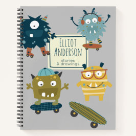 Niedliche Skateboard-Monster - Personalisierte Ges Notizbuch