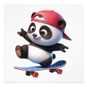 Niedliche Skateboarding Panda Illustration Fotodruck