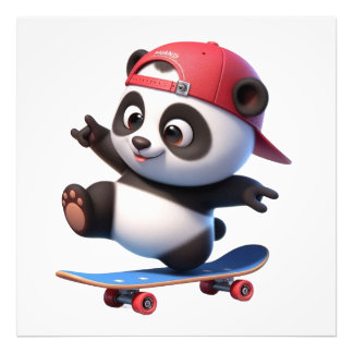 Niedliche Skateboarding Panda Illustration Fotodruck
