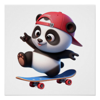 Niedliche Skateboarding Panda Illustration Poster