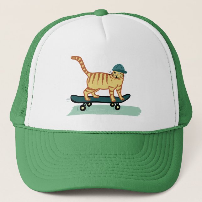 Niedliche Skateboarding Tabby Cat Truckerkappe (Vorderseite)
