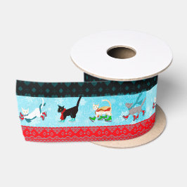 Niedliche Skaten-Katzen und Weihnachtsspuren Satinband
