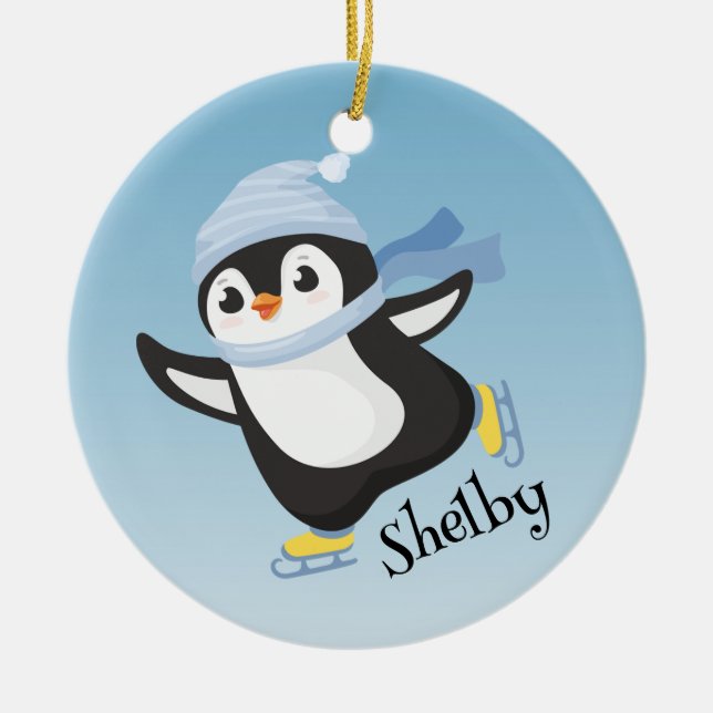 Niedliche Skaten Pinguin Ornament (Vorne)