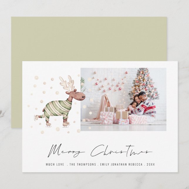 Niedliche Skaten Reindeer Foto Frohe Weihnachten (Vorne/Hinten)