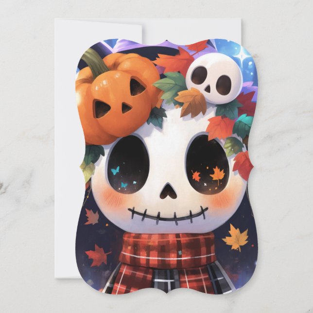Niedliche Skeleton Halloween Kinderdusche Einladung (Rückseite)