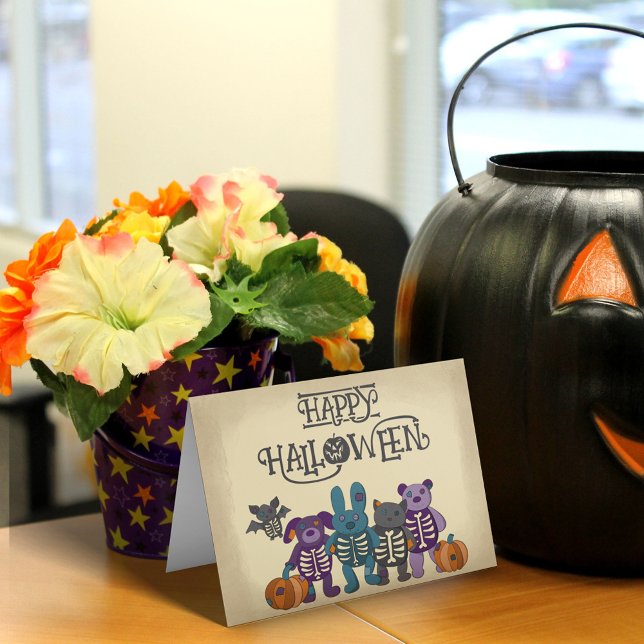 Niedliche Skeletttiere und Pumpkins Halloween Karte (Von Creator hochgeladen)