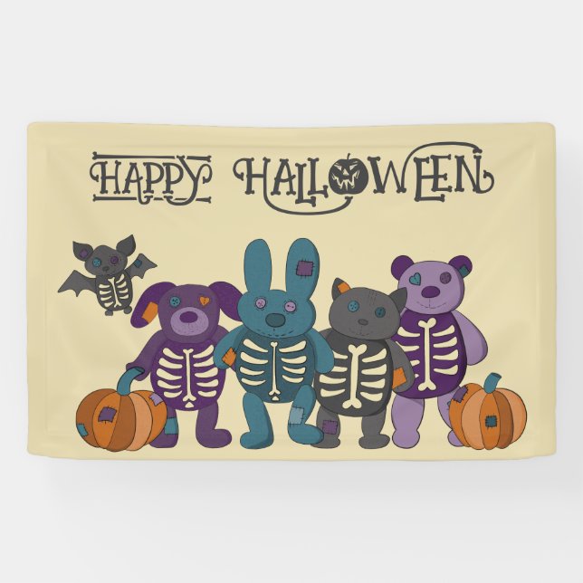 Niedliche Skeletttiere und Pumpkins-Halloween-Part Banner (Horizontal)