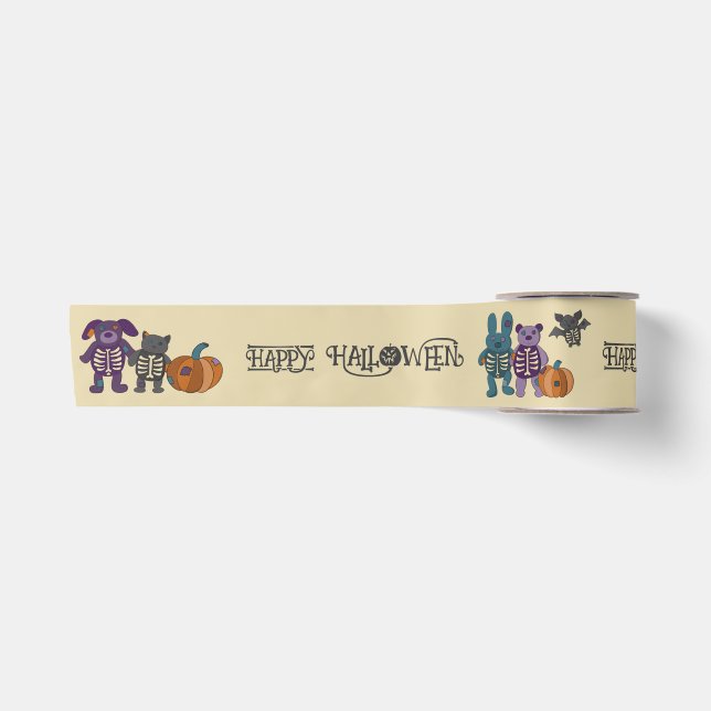 Niedliche Skeletttiere und Pumpkins Halloween Satinband (Vorderseite)