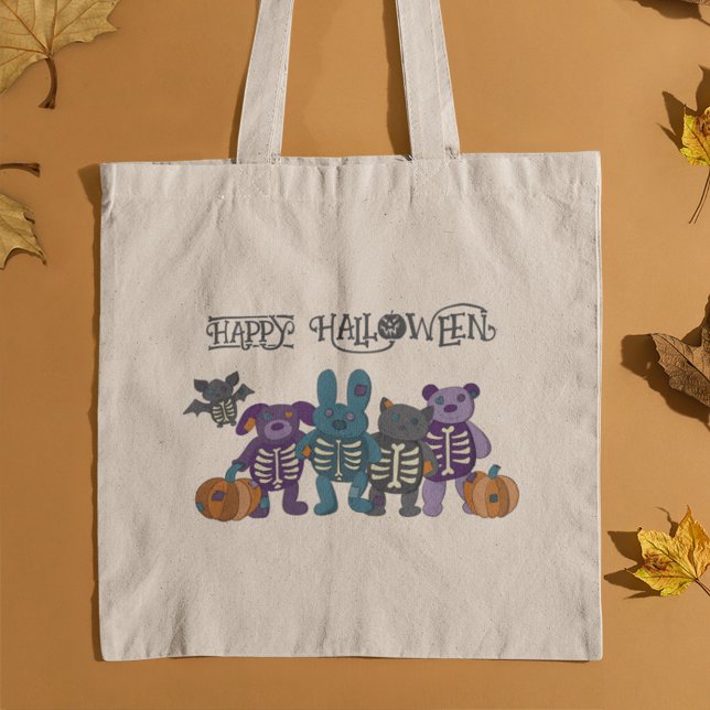 Niedliche Skeletttiere und Pumpkins Halloween Tragetasche (Von Creator hochgeladen)