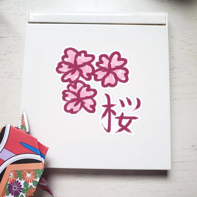 Niedliche Sketchy Sakura Blume mit Kanji Aufkleber (Von Creator hochgeladen)
