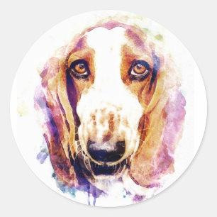 Niedliche Skizze für Hunde im Basset Runder Aufkleber