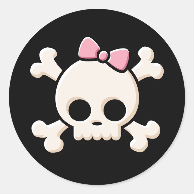 Niedliche Skull Girl Black Round Sticker (Vorderseite)