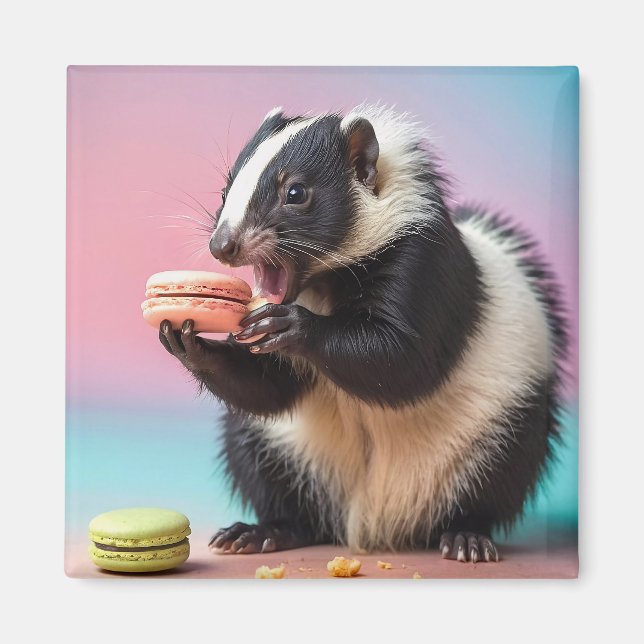 Niedliche Skunk Eating Colorful Macaroons Magnet (Vorne)