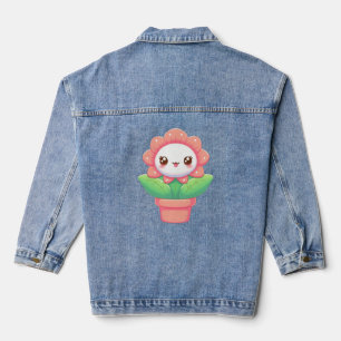 Niedliche, skurrile Blume im Topf Jeansjacke