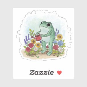 Niedliche, skurrile Froschillustration im Blumenga Aufkleber