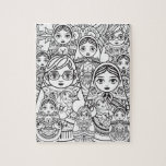 Niedliche slawische Folk Art Nesting Puppen Famili<br><div class="desc">Hübsche Nistpuppen,  schwarz-weiß-slawische Volkskunst-Design zum Färben.</div>
