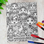 Niedliche slawische Folklorekunst Nests Puppen Erw<br><div class="desc">Hübsche Nistpuppen,  schwarz-weiß-slawische Volkskunst-Design für die Färbung mit einem individuellen Namen für ein einzigartiges personalisiertes Geschenk für jeden Anlass.</div>