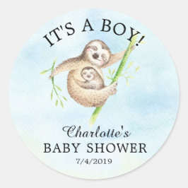 Niedliche Sloth Baby Dusche Gefälligkeitsaufkleber Runder Aufkleber