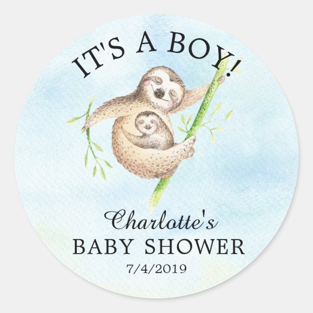 Niedliche Sloth Baby Dusche Gefälligkeitsaufkleber Runder Aufkleber (Vorderseite)