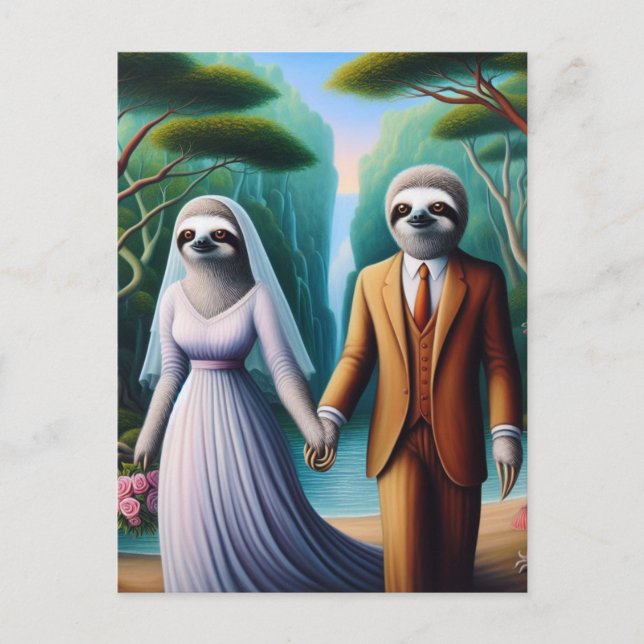 Niedliche Sloth Brie und Groom Postkarte (Vorderseite)