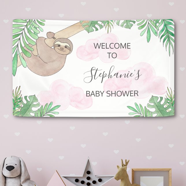 Niedliche Sloth Girl's Babydusche Banner (Von Creator hochgeladen)