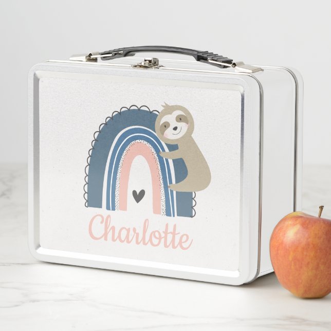 Niedliche Sloth Hugging Rainbow Girly School Metall Brotdose (Beispiel)