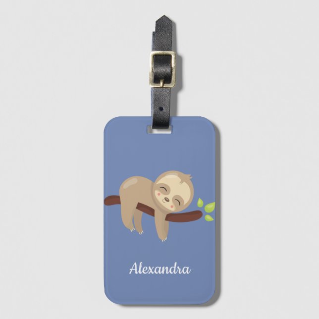 Niedliche Sloth Illustration Fun Animal Monogram Gepäckanhänger (Vorderseite Vertikal)