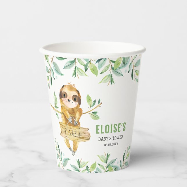 Niedliche Sloth Jungle Greenery Boy Babydusche  Pappbecher (Vorderseite)