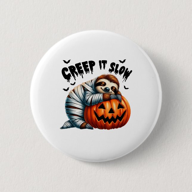 Niedliche Sloth Mummy Kürbislaterne Hall Button (Vorderseite)
