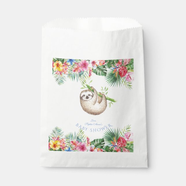 Niedliche Sloth Tropical Blume Frame Baby Dusche Geschenktütchen (Vorderseite)