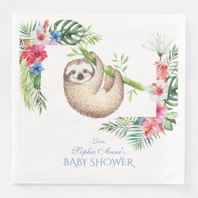 Niedliche Sloth Tropical Blume Frame Baby Dusche Serviette (Vorderseite)