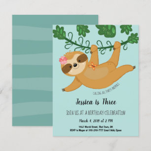 Niedliche Sloth Tropical Girly Birthday Party Einladung