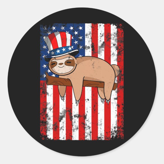 Niedliche Sloth-Unabhängigkeit der USA Runder Aufkleber (Vorderseite)