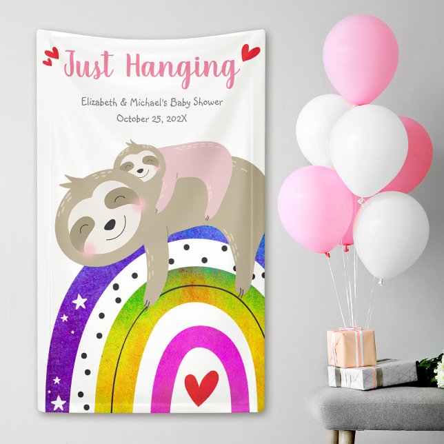 Niedliche Sloths Boho Rainbow Pink Baby Girl Dusch Banner (Von Creator hochgeladen)