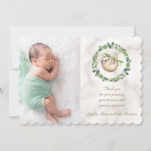 Niedliche Sloths Eucalyptus Wreath Baby Dusche Dankeskarte