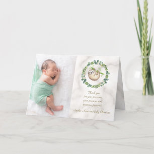 Niedliche Sloths Eucalyptus Wreath Baby Dusche Dankeskarte