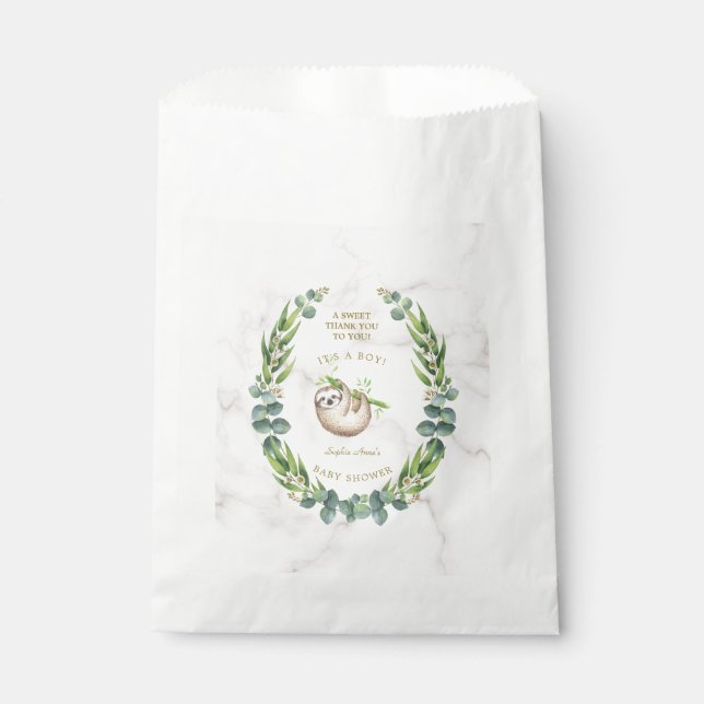 Niedliche Sloths Eucalyptus Wreath Baby Dusche Geschenktütchen (Vorderseite)