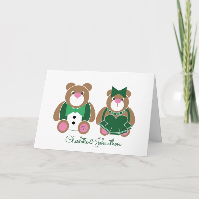 Niedliche Smaragdhochzeitsjahrestag des Teddybären Karte (Vorderseite)