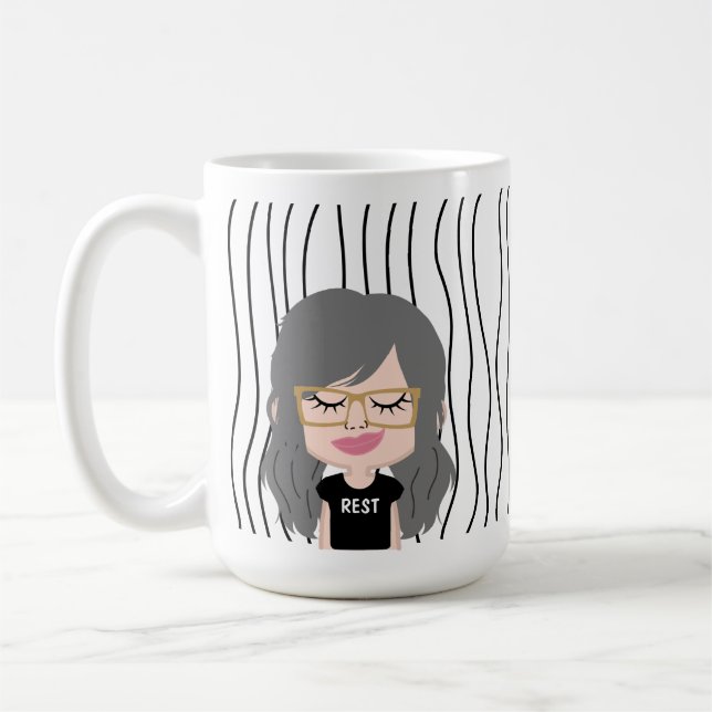 Niedliche Smirking Frau Stripte Tasse. Such dir au Kaffeetasse (Links)