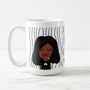Niedliche Smirking Frau Stripte Tasse. Suchen Kaffeetasse