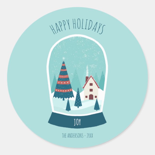 Niedliche Snow Globe Happy Holidays Runder Aufkleber (Vorderseite)