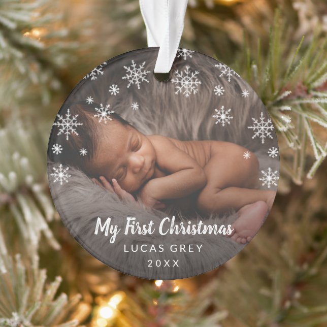 Niedliche Snowflakes Baby Foto Ornament (Baum)
