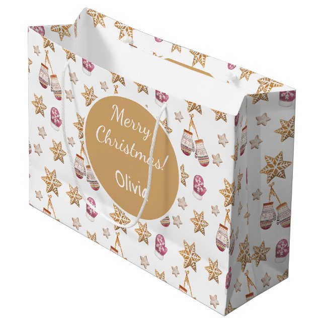 Niedliche Snowman Cookies Monogramm Große Geschenktüte (Vorderseite Schrägansicht)
