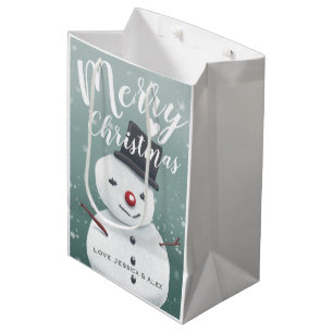Niedliche Snowman Illustration Winterweihnachtskun Mittlere Geschenktüte