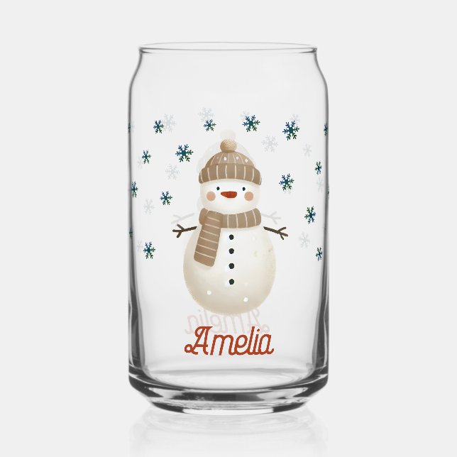 Niedliche Snowman Snowflakes Zeichnend Name Weihna Dosenglas (Vorderseite)