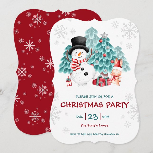 Niedliche Snowman Weihnachts-Party Einladung (Vorne/Hinten)