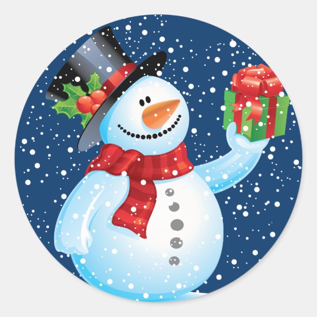 Niedliche Snowman Weihnachtsaufkleber Runder Aufkleber (Vorderseite)
