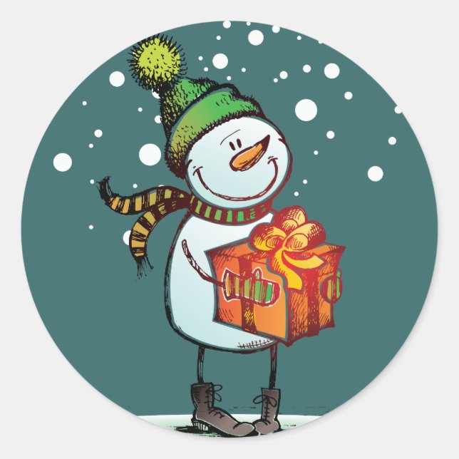 Niedliche Snowman Weihnachtsaufkleber Runder Aufkleber (Vorderseite)